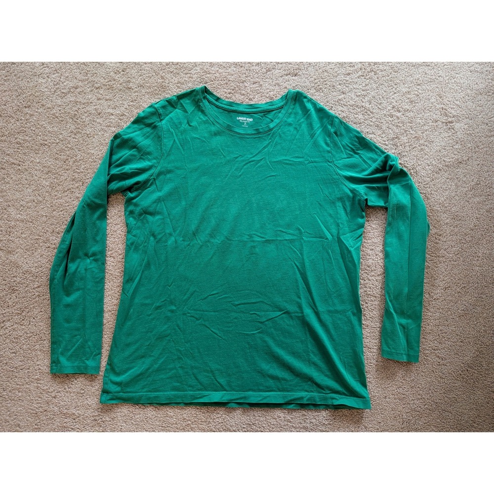 Lands End Womens Green Supima Cotton Relaxed Fit Tee M 10-12